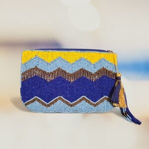 Blue and Yellow Beaded Clutch MADE IN INDIA